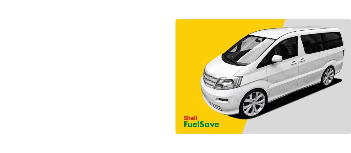 Auto na bielo-žltom pozadí. Vľavo dolu je logo Shell FuelSave.