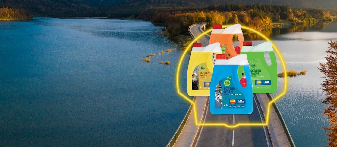 Vizuál 4 vôd do ostrekovačov Smart v obryse mušle. Na pozadí je cesta.