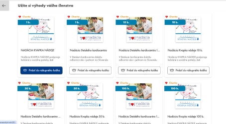 Vyberte nadačný fond, koľko bodov chcete darovať (1- 10 000) a vložte ho do košíka.