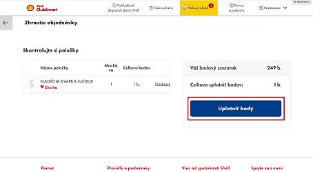 Skontrolujte položky a kliknite na „Uplatniť body“.