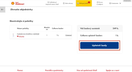 Skontrolujte položky a kliknite na „Uplatniť body“.