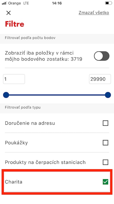 3. Vo filtri zaškrtnite „Charita“.